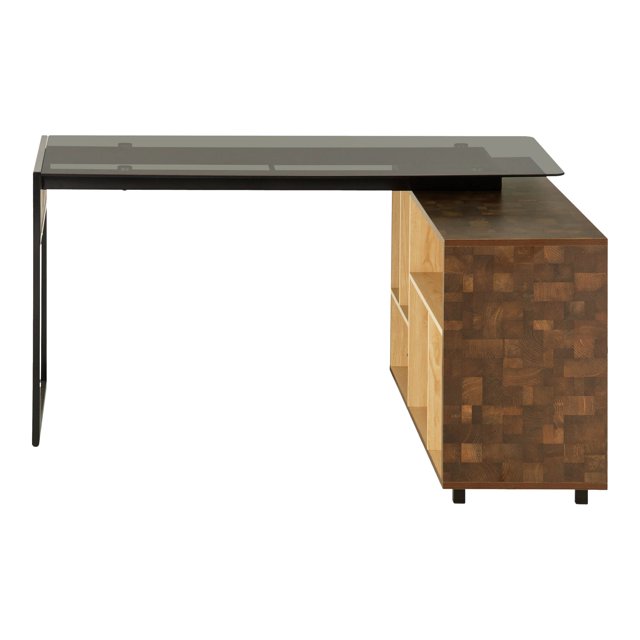 Techni Mobili RTA-385DL-OAK L-Shape Corner Desk with Multiple Storage, Oak