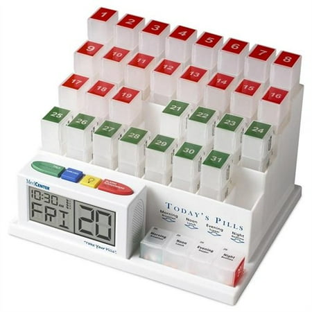 Pill Reminder Alarm - MedCenter System Monthly Pill Organizer - Pill Dispenser and Reminder Alarm