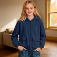 thumbnail image 2 of GobdXE Solid Cotton Blend Girls Zip Up Hoodie Long Sleeve Dual Patch Pocket Loose Casual Children Jacket Sweatshirt,2-3 Years(Dark Blue), 2 of 4