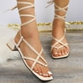 thumbnail image 6 of Anuirheih Lace up Sandals Tie up Dress Summer Thick Heel Flip Flops Sandals for Women, Women's Casual Strappy Sandals, for Work Walking(Beige), 6 of 9