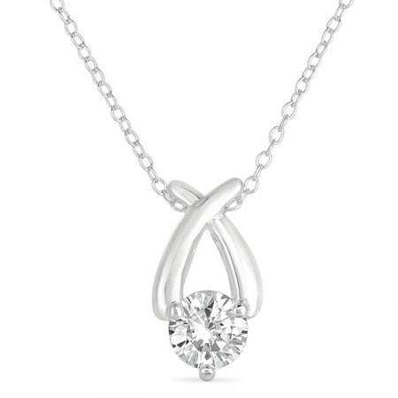 CZ Sterling Silver Drop Pendant, 18"
