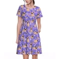 thumbnail image 1 of Xecao Pugs et Fleurs pour Femmes Robe Midi à Manches Courtes d'Été avec Poches Robe Décontractée T-Shirt Fluide Robe de Plage, 1 of 6