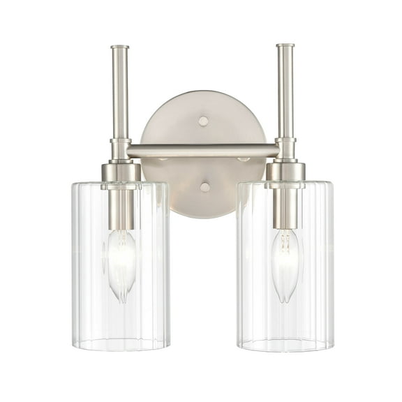 Millennium Lighting Chastine Bathroom Vanity Light Fixture with Clear Beveled Glass Shades 2 Light - Brushed Nickel