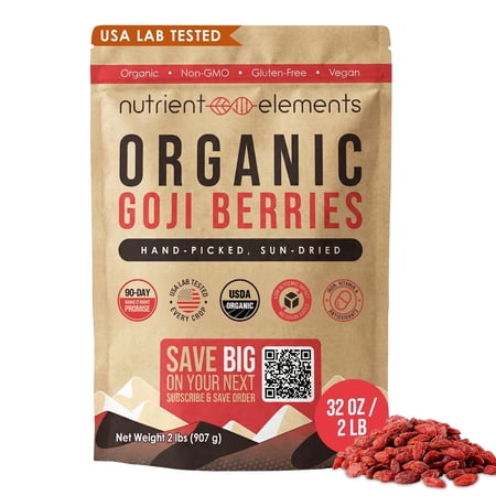 Nutrient Elements USDA Organic Raw Goji Berries, Extra Large Sun-Dried Berries, Resealable Bag