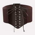 thumbnail image 3 of sunsanly Women Elastic Corset Adjustable Lace-up Wide Belt Faux Leather Slimming Body Waistband Dress Shirt Decoration, 3 of 7