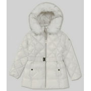 Michael Kors WINTER WHITE Big Girls 7-16 Snow Ski Long-Sleeve Belted Hooded Faux-Fur Trim Quilted Puffer Jacket, Size 10/12