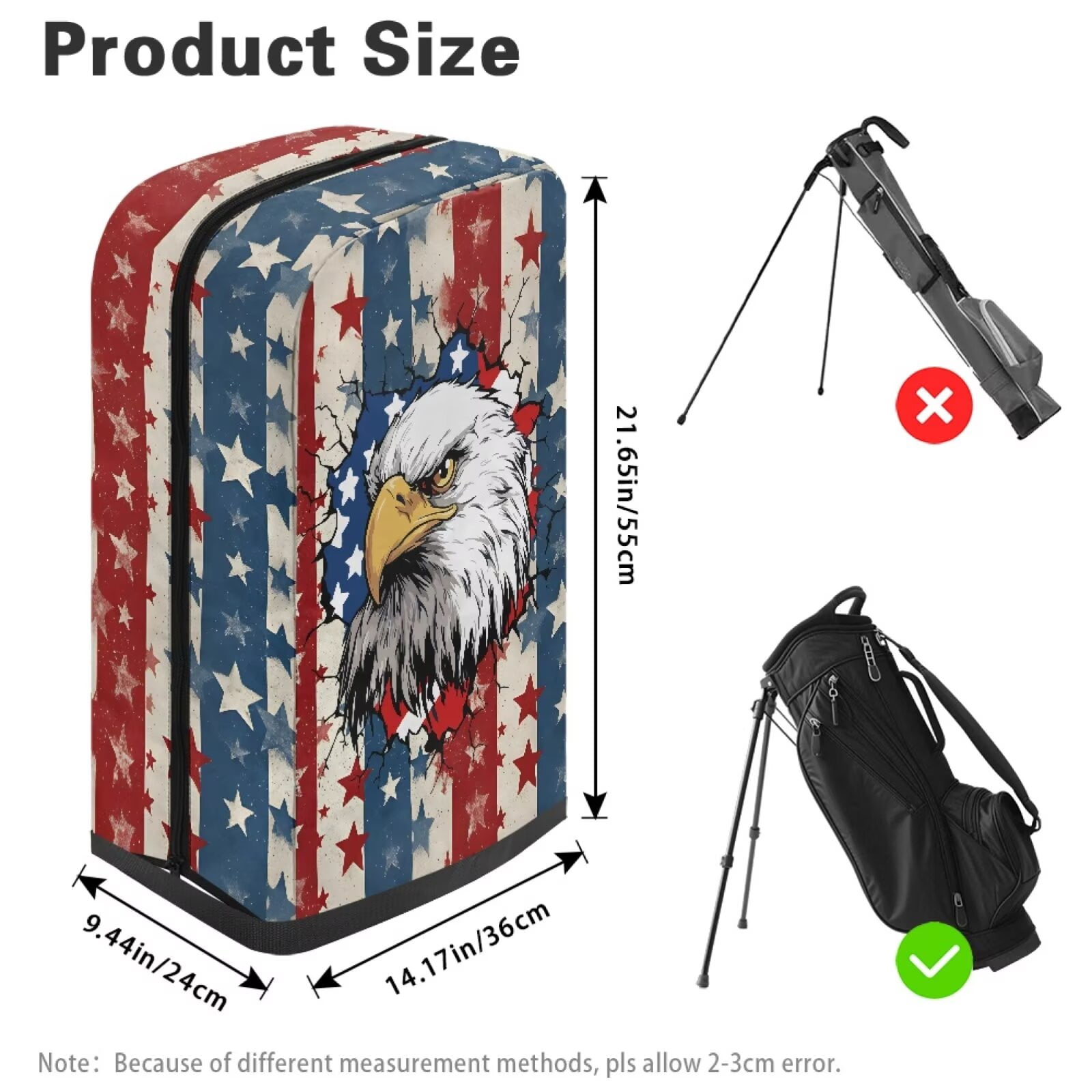 Chririnla Eagle Golf Bag Rain Cover American Flag Waterproof Dustproof Hood with Snap Button & Zipper Universal Fit for Most Tour Bags, Carry Bags, Cart Bags & Stand Bags