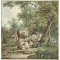 thumbnail image 2 of Pieter Gerardus van Os 15x15 Black Ornate Wood Framed Double Matted Museum Art Print Titled - Cattle in an Orchard (C. 1790 - C. 1815), 2 of 5