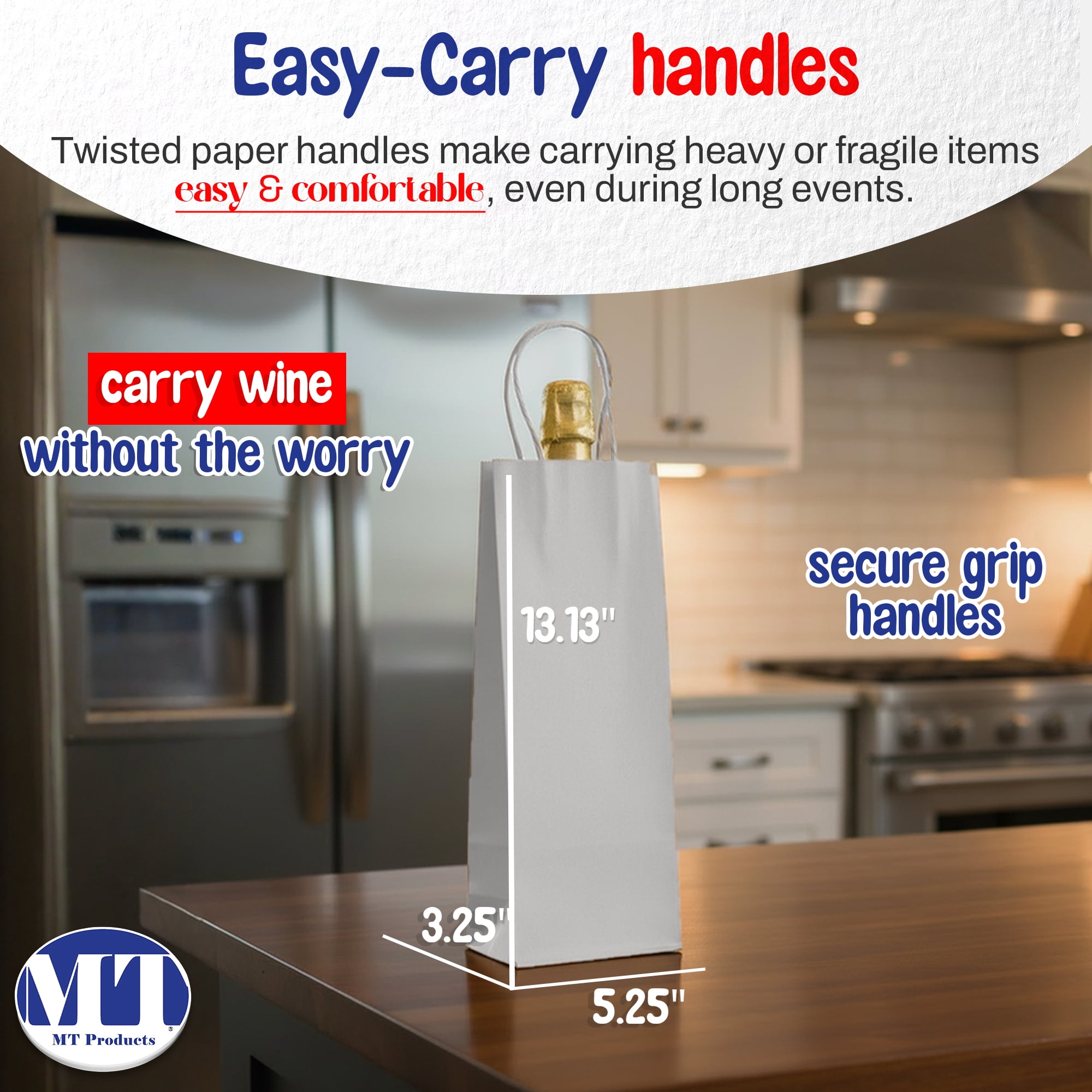 MT Products White Paper Wine Gift Bags with Handle 5.25" x 3.25" x 13.13" - Pack of 504
