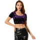 thumbnail image 1 of Top Corto De Terciopelo Allegra K Cuello Cuadrado Manga Corta Casual Ajustado Morado oscuro M, 1 of 6