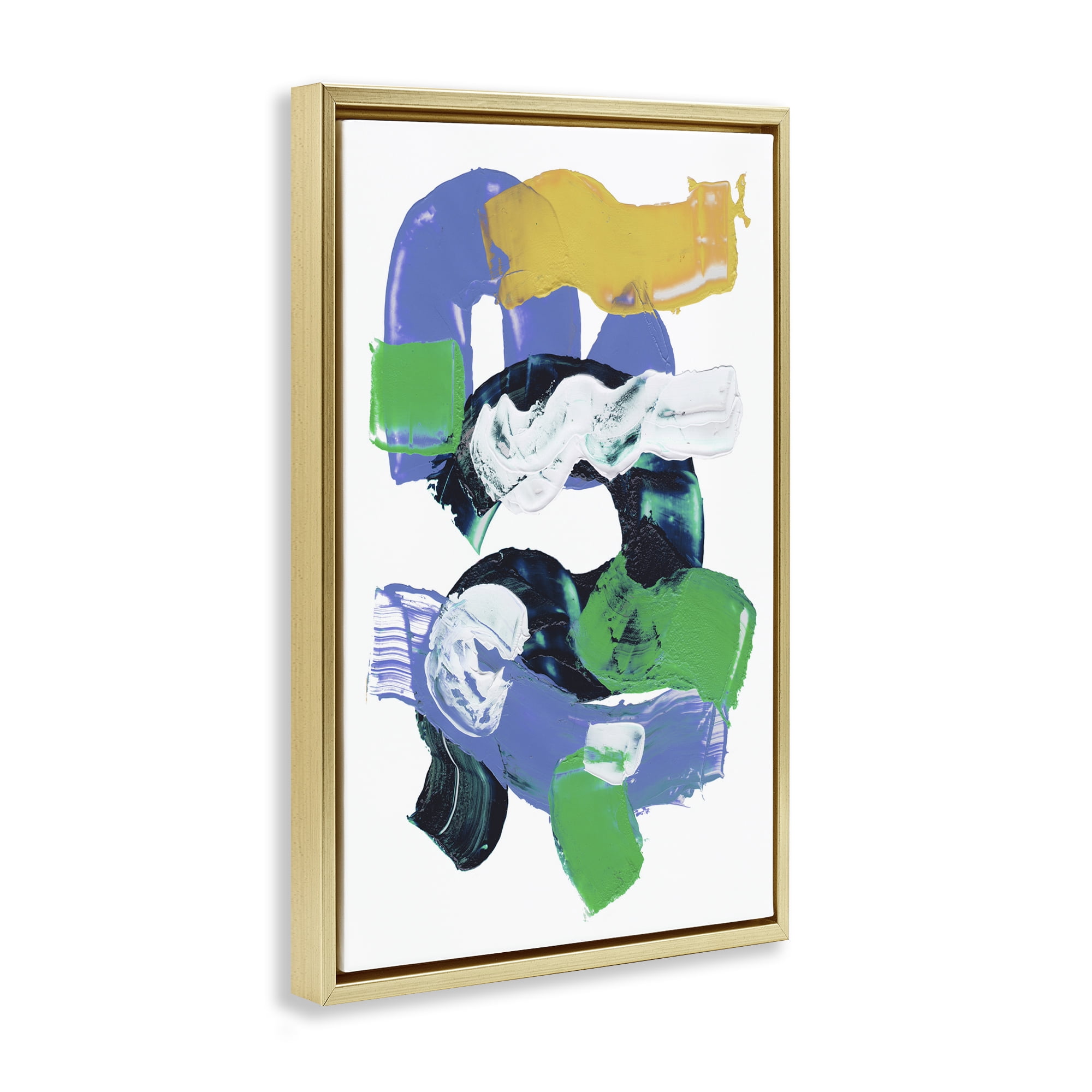 Stupell Industries Curved Paint Strokes Abstract Painting Gold Floater Framed Canvas Art Print Wall Art, 21 x 31