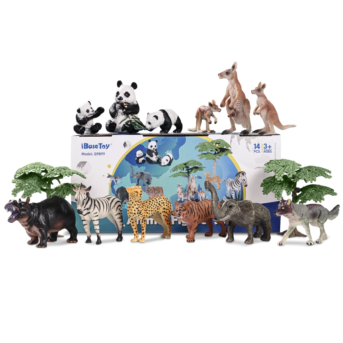 iBaseToy 14PCS Animal Figures Set Realistic Toy Wild Animal Models for