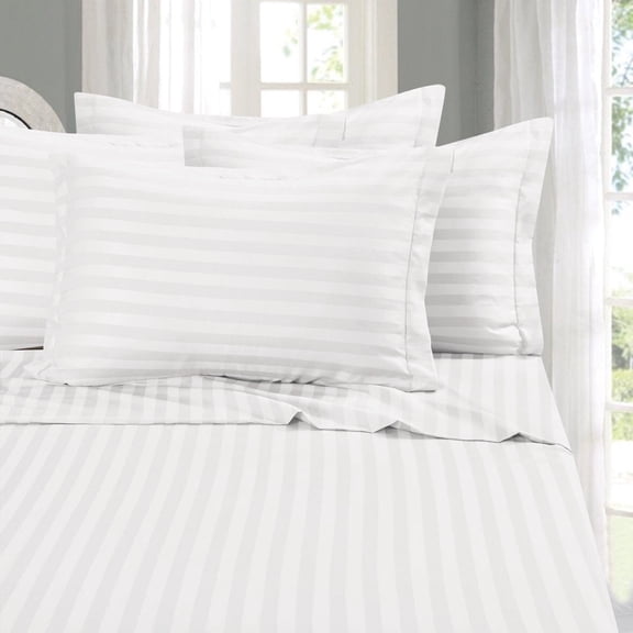 1500 TC 6-Piece Stripe Sheet Set, Deep Pocket, California King, White