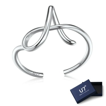 U7 Sterling Silver Ring for Women Adjustable Open Initial Rings Twisted Stackable Dainty Birthday Mother's Day Gifts Jewelry for Mom Daughter