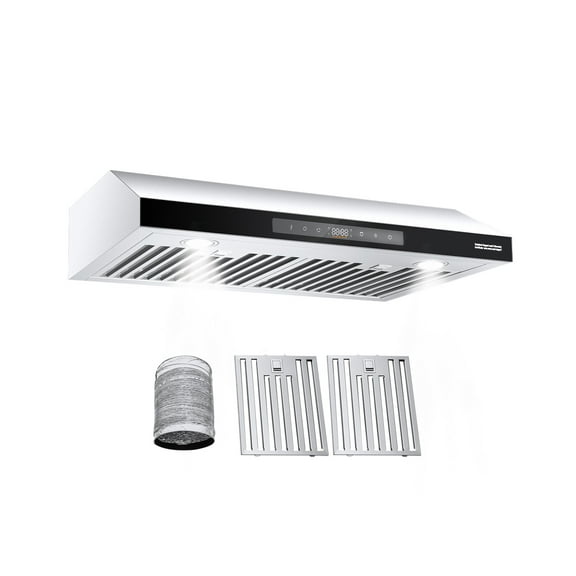 KFFKFF 30 Inch Under Cabinet Range Hood, Kitchen Exhaust System, 900CFM Dual Engine Stainless Steel Cooker Hood, Equipped with Gesture and Touch Interface, LED Illumination