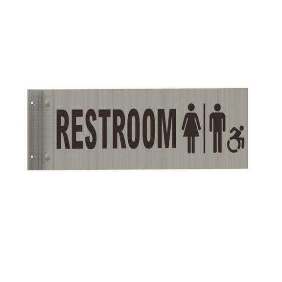 Restroom ACCESSABLE Sign -Two-Sided/Double Sided Projecting, Corridor and Hallway Sign (Aluminum, Silver, 4x12 Inch)-The Hallway Line(ref062022)