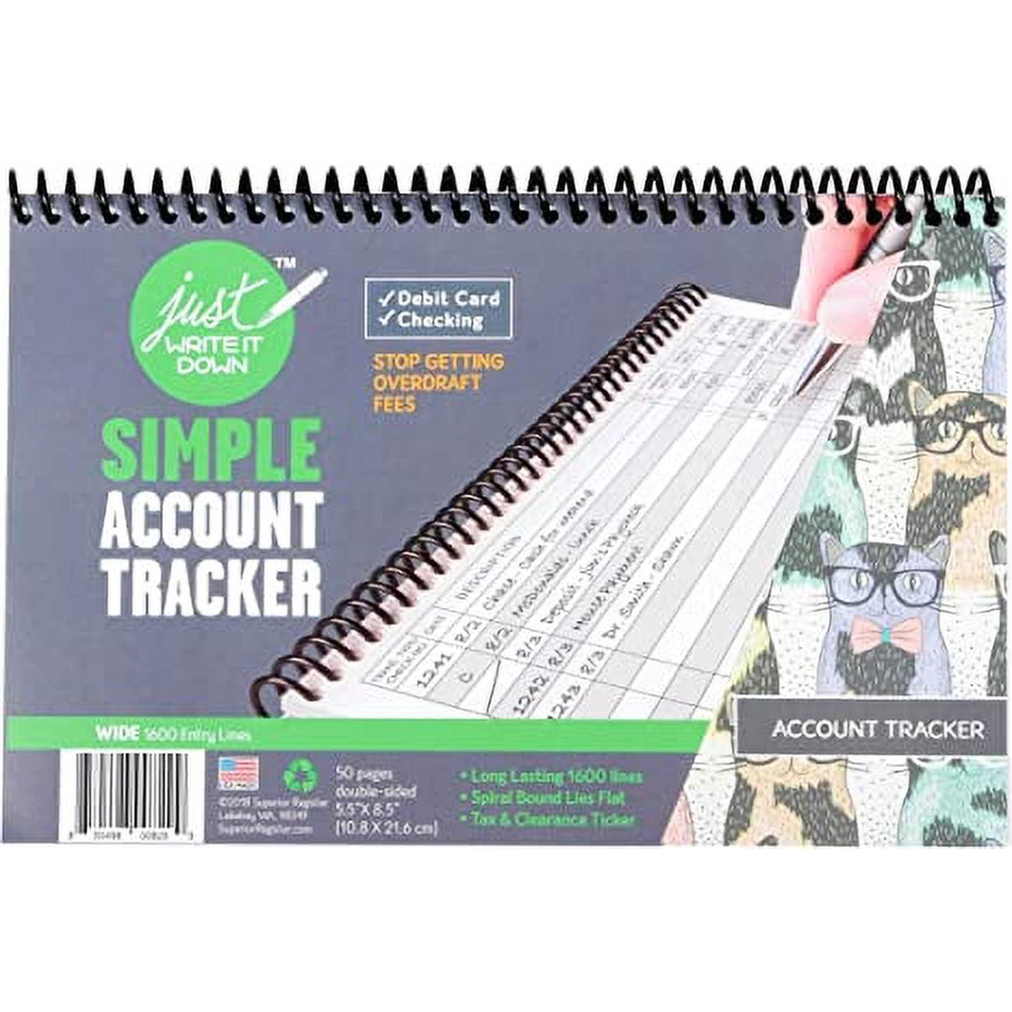 Superior Register Simple Account Tracker, 8.5 x 5.5, Money Ledger, Wide Edition, 1 each