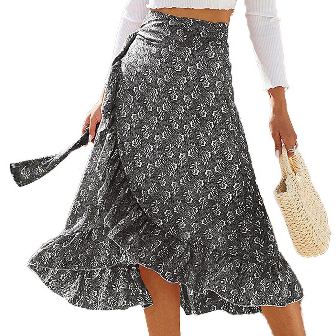 High waisted black floral wrap skirt discount