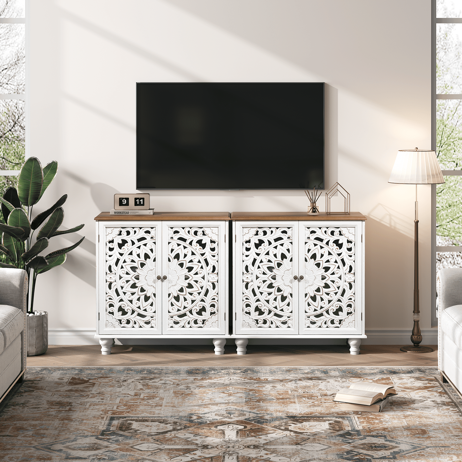 JOINICE Accent Cabinet with Doors,Sideboard Buffet with Adjustable Shelf,Wooden Storage Cabinet for Living Room, Entryway, Dining Room, Bedroom, White