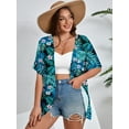 thumbnail image 2 of SHOWMALL Women's Plus Shrugs Lightweight Cardigan Open-Front Short Sleeve Black Jungle Blooms 4X Summer Cover Up Boleros, 2 of 6