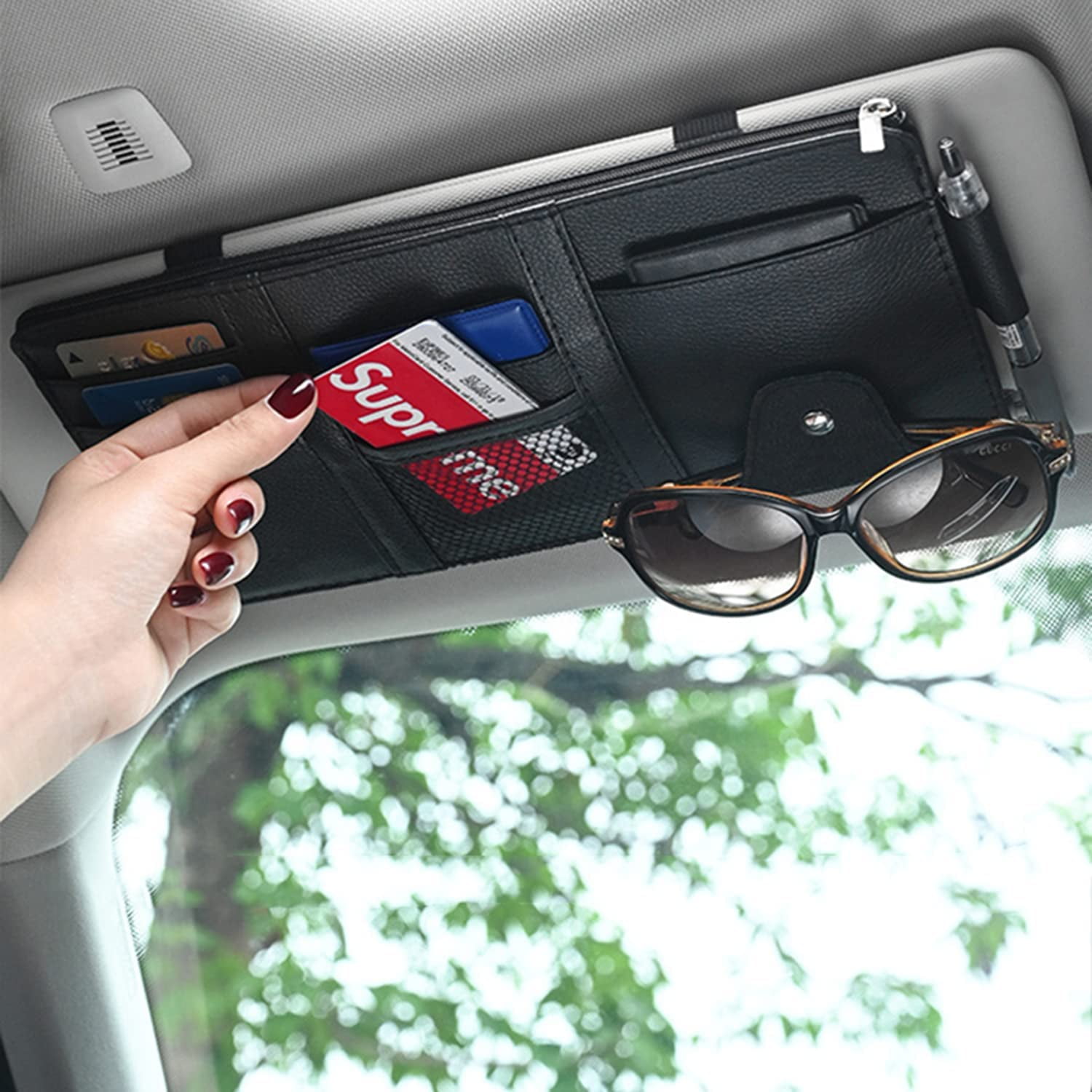 2 Packs Car Sun Visor Pocket Organizer, Personal Belonging Storage