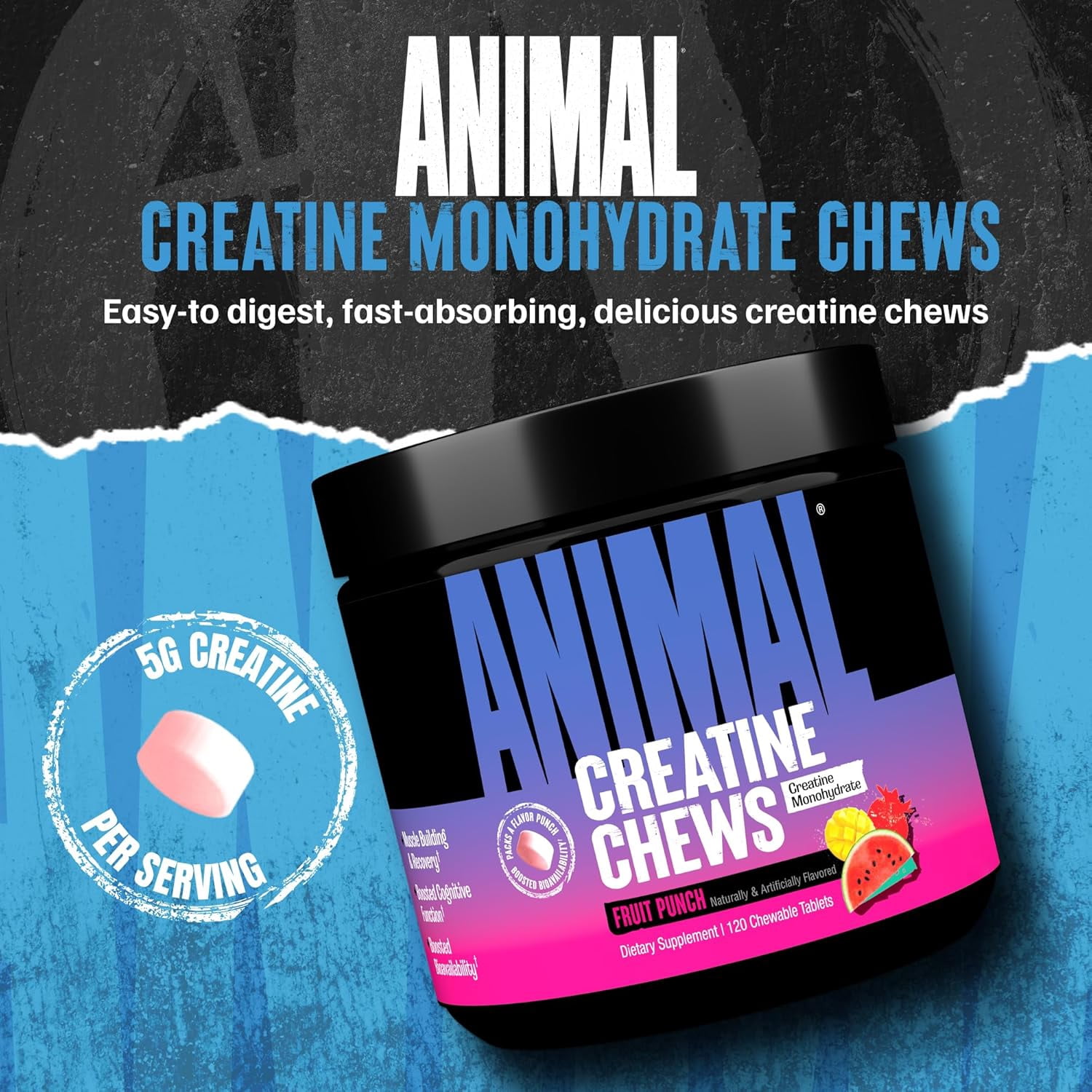 Animal Creatine Performance Chews - Fruit Punch - 120 Chewable Tablets