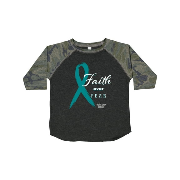 Inktastic Faith over Fear Ovarian Cancer Awareness with Teal Ribbon Boys or Girls Toddler T-Shirt