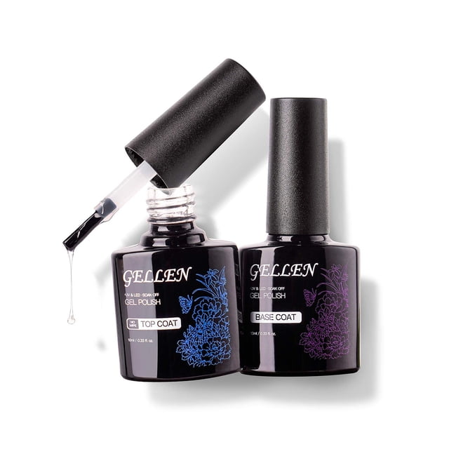 Gellen Gel Top Coat y Base Coat 2 piezas de esmalte de uñas de gel sin limpiar, base y capa superior, lámpara de uñas, base transparente, capa superior, acabado de larga duración, diseño de uñas, kit
