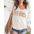 thumbnail image 6 of Beach Cover Up for Women Letter Print Crochet Tops Beach Sweater | Long Sleeve, Crew Neck, Split Hem, Swim Swimsuit Coverup, Lightweight Summer Sweater, Vacation Beach outfits,L, 6 of 6