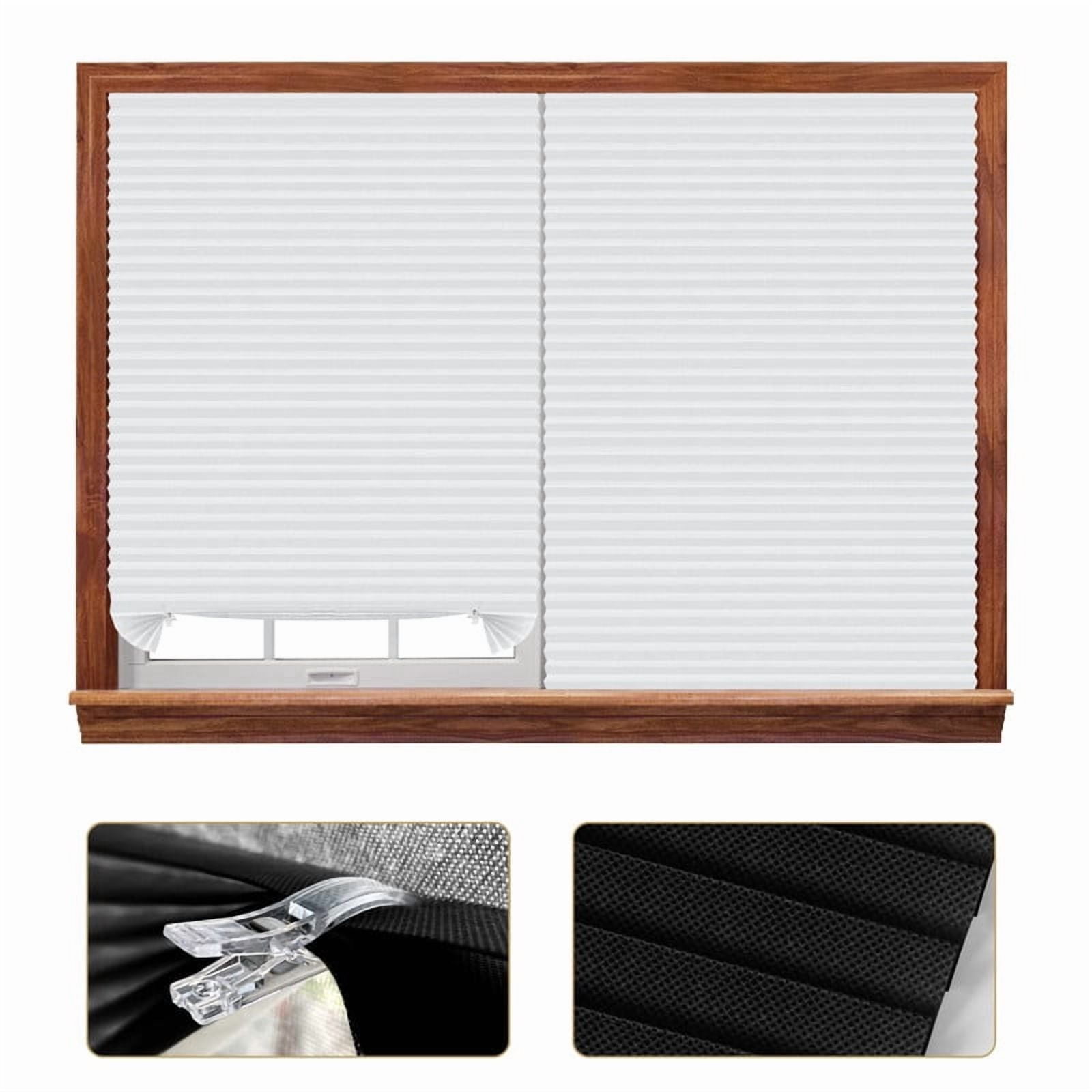 2pcs Blackout Curtains Window Blinds, Cordless No Drill Cut To Size Clip On Stick On Self Adhesive Temporary Blinds Pleated Paper Blinds Windows Doors Shades For Home Nursery Bedroom Kitchen Bathroom