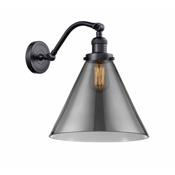 515-1W-BK-G43-L-Innovations Lighting-Cone - 1 Light Wall Sconce In Industrial Style-14 Inches Tall and 12 Inches Wide-Matte Black Finish-Light Smoke