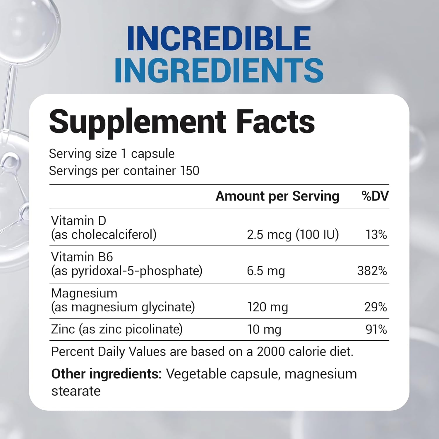 Dr. Berg Magnesium Glycinate 120 mg Chelated Capsules With Zinc, Vitamin D3 & B6, 150 Ct