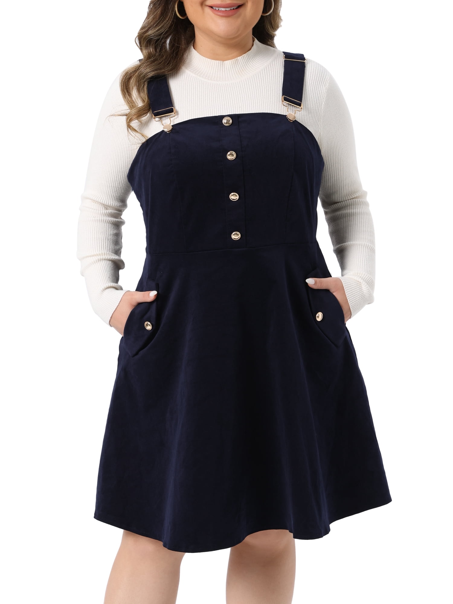 DARING DIVA Women's Plus Size Corduroy Adjustable Strap Suspender Skirt 1X Dark Blue