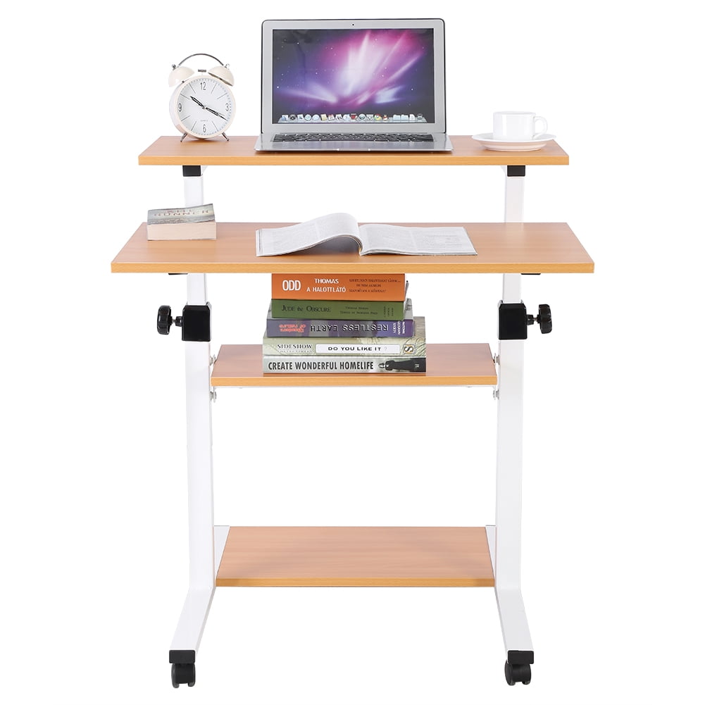 Mobile Height Adjule Wood Stand Up Desk With Storage For Computer Work Station Rolling Presentation Cart