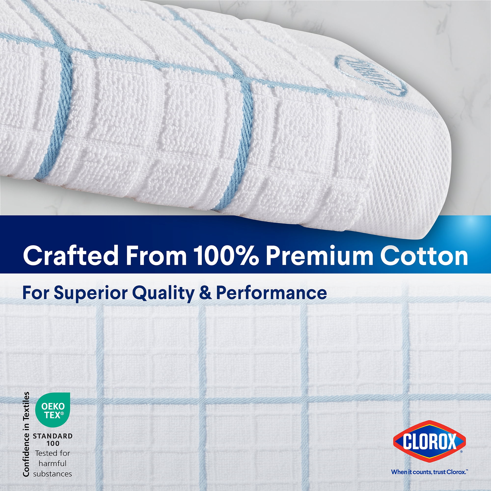 (2 pack) Clorox Cotton Kitchen Towel 1 Pack, for Cooking, Drying Dishes, Cleaning - (16" x 26") Blue