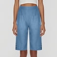 thumbnail image 5 of KDDYLITQ Capri Pants for Women Straight Leg Knee-Length Lightweight Sweat Pants Side Slit Cotton Linen Office Joggers Beach Comfy Boho Bottoms with Pockets Blue L, 5 of 7