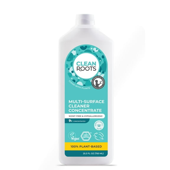 Clean Roots Multi-Surface Cleaner Concentrate, 100% Plant-Based & Organic, EcoGarantie Certified, Scent-Free & Hypoallergenic, 25.3 Fl. Oz. (750 ML)