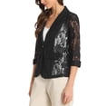 thumbnail image 4 of INSPIRE CHIC Women's Bussiness Casual Blazers Floral Lace 3/4 Sleeve Single Button Elegant Blazer Suits S Black, 4 of 5