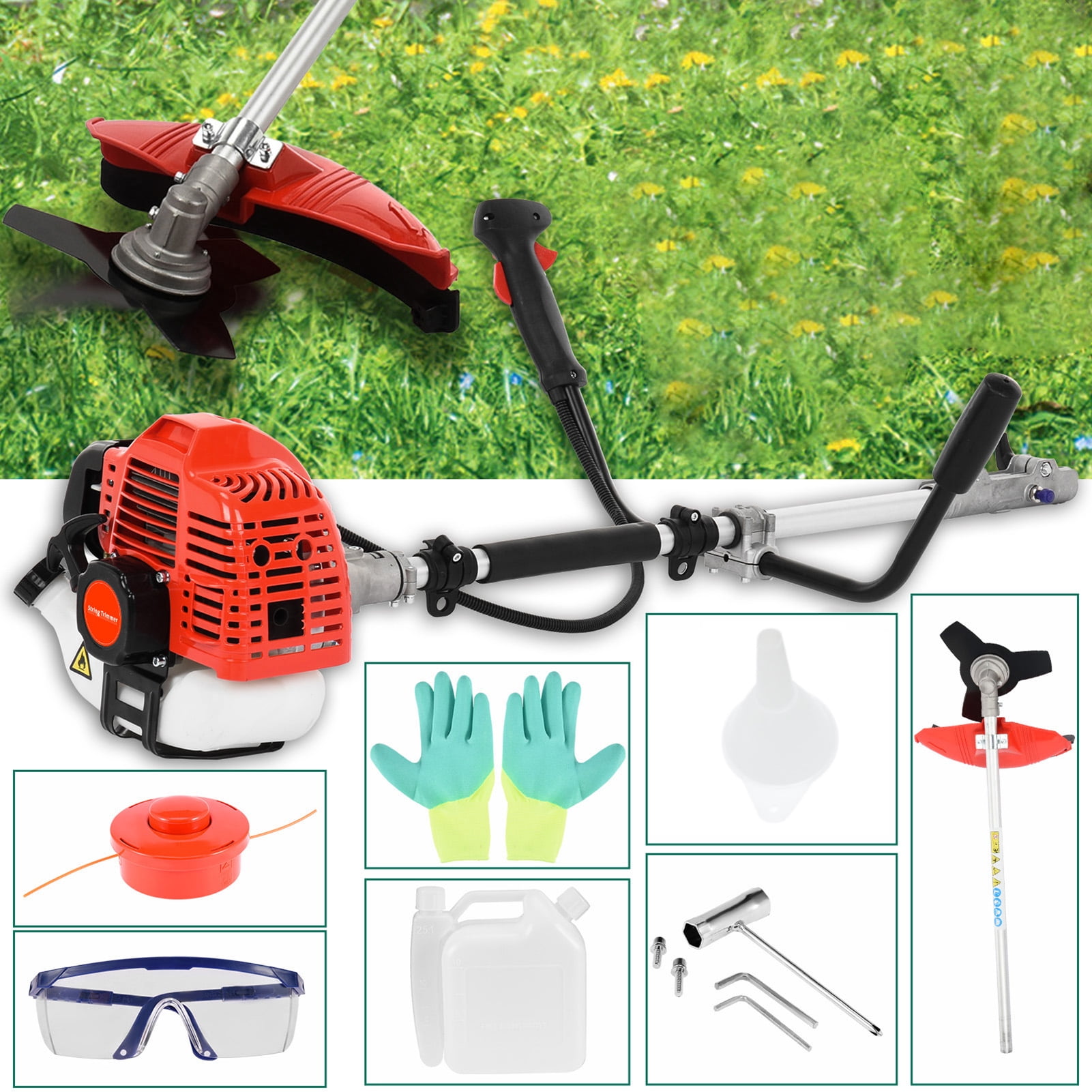 Xinwanna 2-Cycle 52cc 2 Straight Shaft Gas Powered, String Trimmer Multi Accessories Sharp Blade