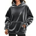 thumbnail image 2 of Feancey Womens Oversized Hoodies Velvet Long Sleeve Hooded Sweatshirts Fall Winter Trendy Pullover Sweatshirt with Kangaroo Pocket Dark Gray L, 2 of 8