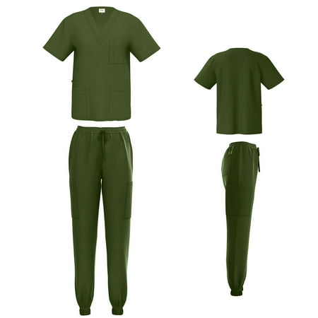 

Unisex STRETCH Jogger Scrub Set Solid V-Neck Top Men Women Jogger Nurse Uniform