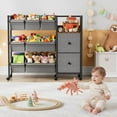 thumbnail image 6 of Kids Toy Organizers and Storage Bins - 7 Storage Bins + 2 Fabric Drawers + 1 Bookshelf, Playroom Storage, Mobile Cart Organizer for Toy, Clothes, Blankets and Books - Black, 6 of 7