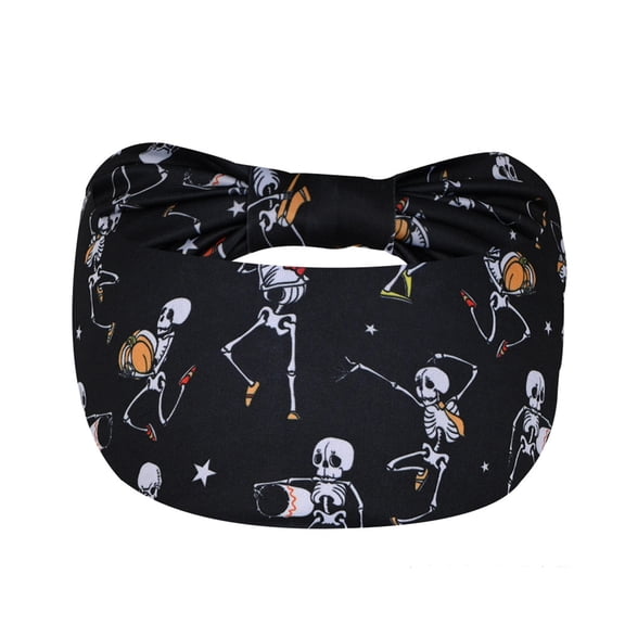 JULMCOMO Halloween Headbands for Women Pumpkin Skull Cat Print Wide Knotted Party Holiday Hair Bands Festive Gift Hair Accessories E