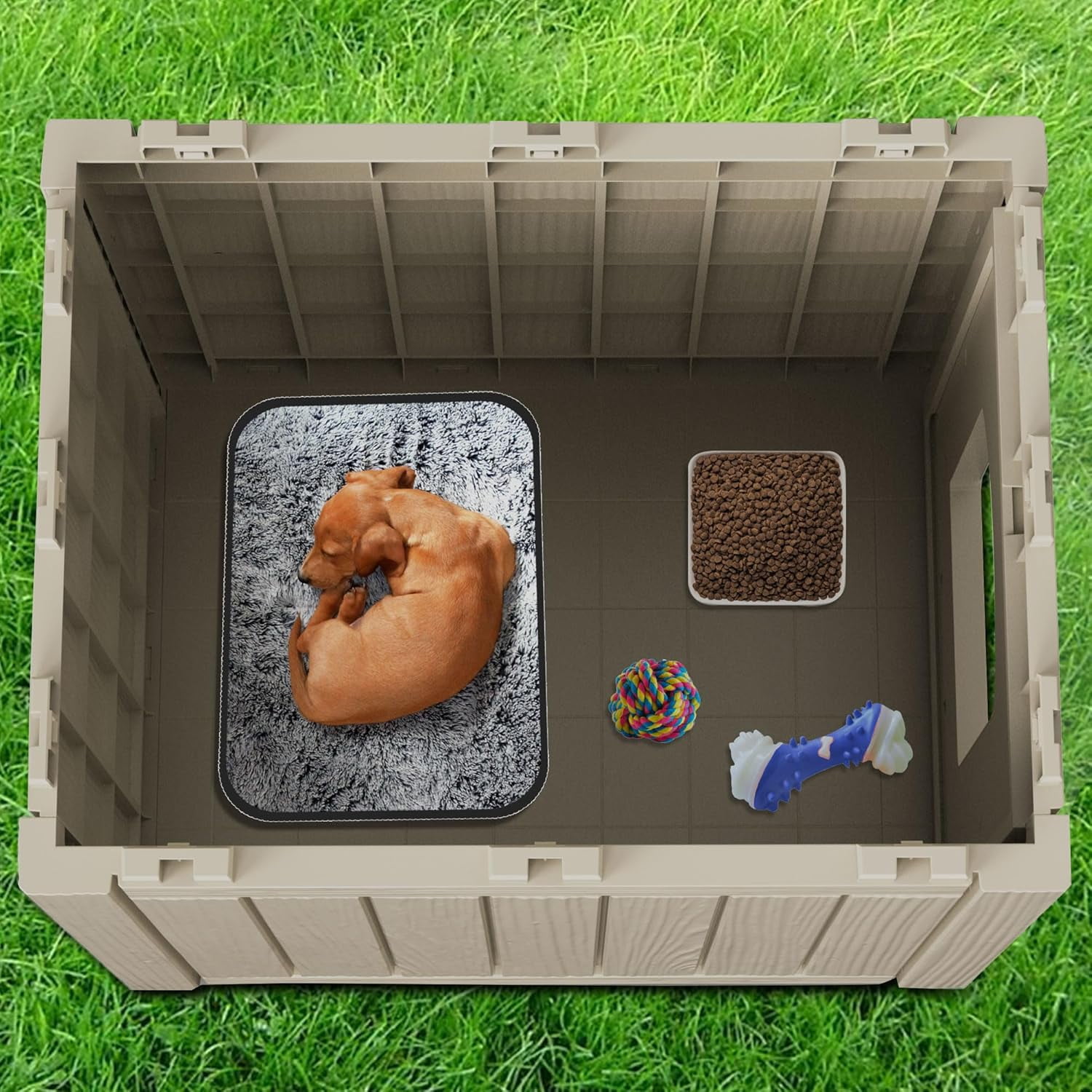 Outdoor Indoor Dog House,Resin Material Ventilate Waterproof Added to The Bottom,Multi-Functional Pet House for Small to Medium Dog(Grey, Medium)