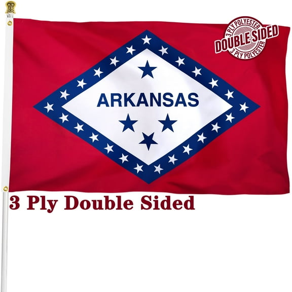 Arkansas State Flag 3x5 ft  Double Sided, Heavy Duty 3 Ply Durable Polyester, AR Flag with Vibrant Print/4 Rows Hemming/Brass Grommets
