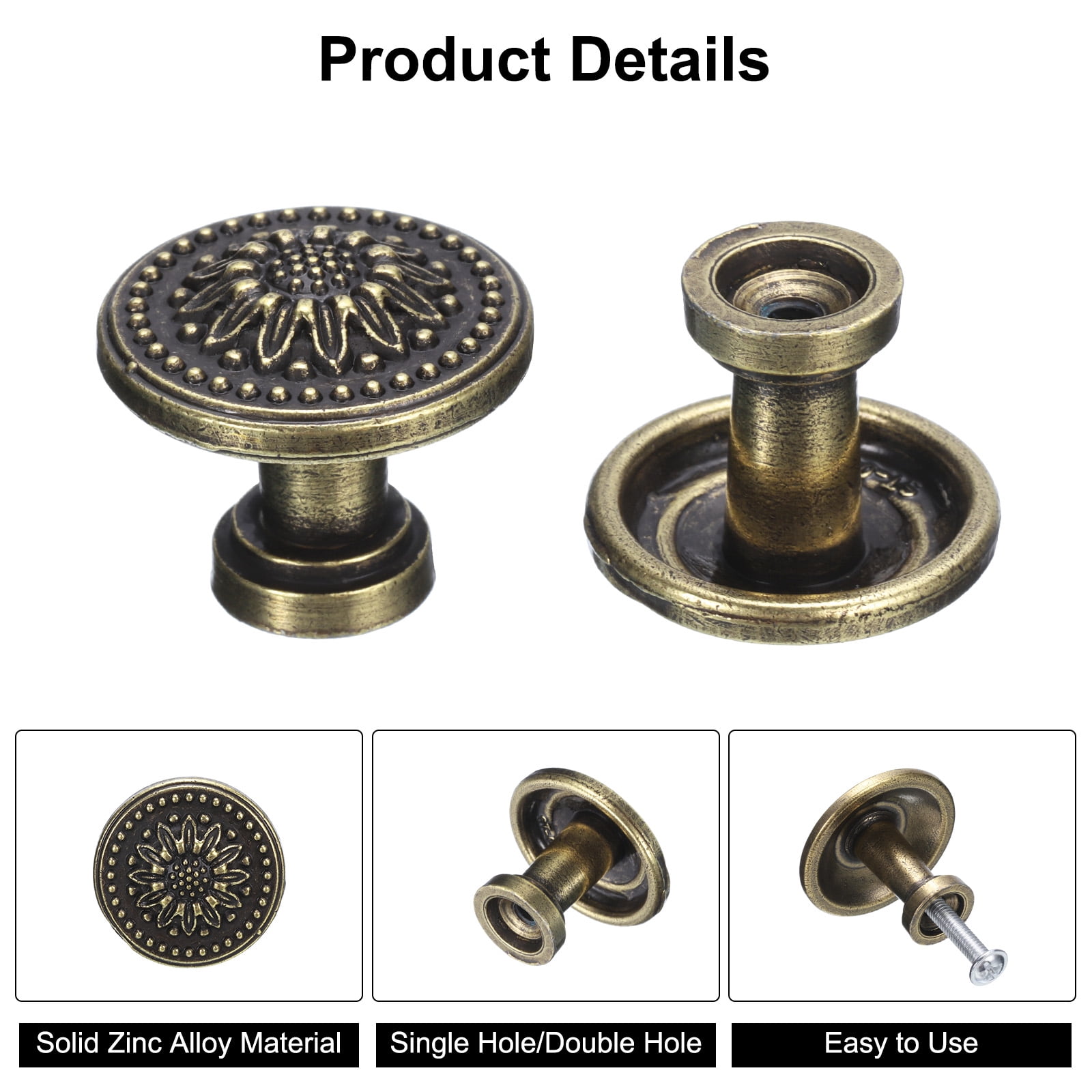 Unique Bargains Vintage Drawer Knobs with Retro Floral Dresser Drawer Knobs Bronze 1"