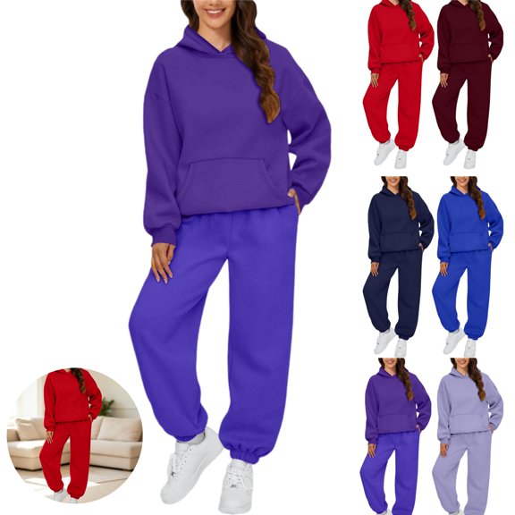 HAJWOH Womens 2 Piece Lounge Sweatsuit Sets Oversized Winter Fall Casual Hoodies & Baggy Jogger Sweatpants