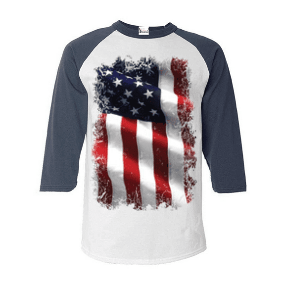 MmF - Mens Raglan Sleeve Baseball T-Shirts, up to Size 3XL - American Flag 4th of July