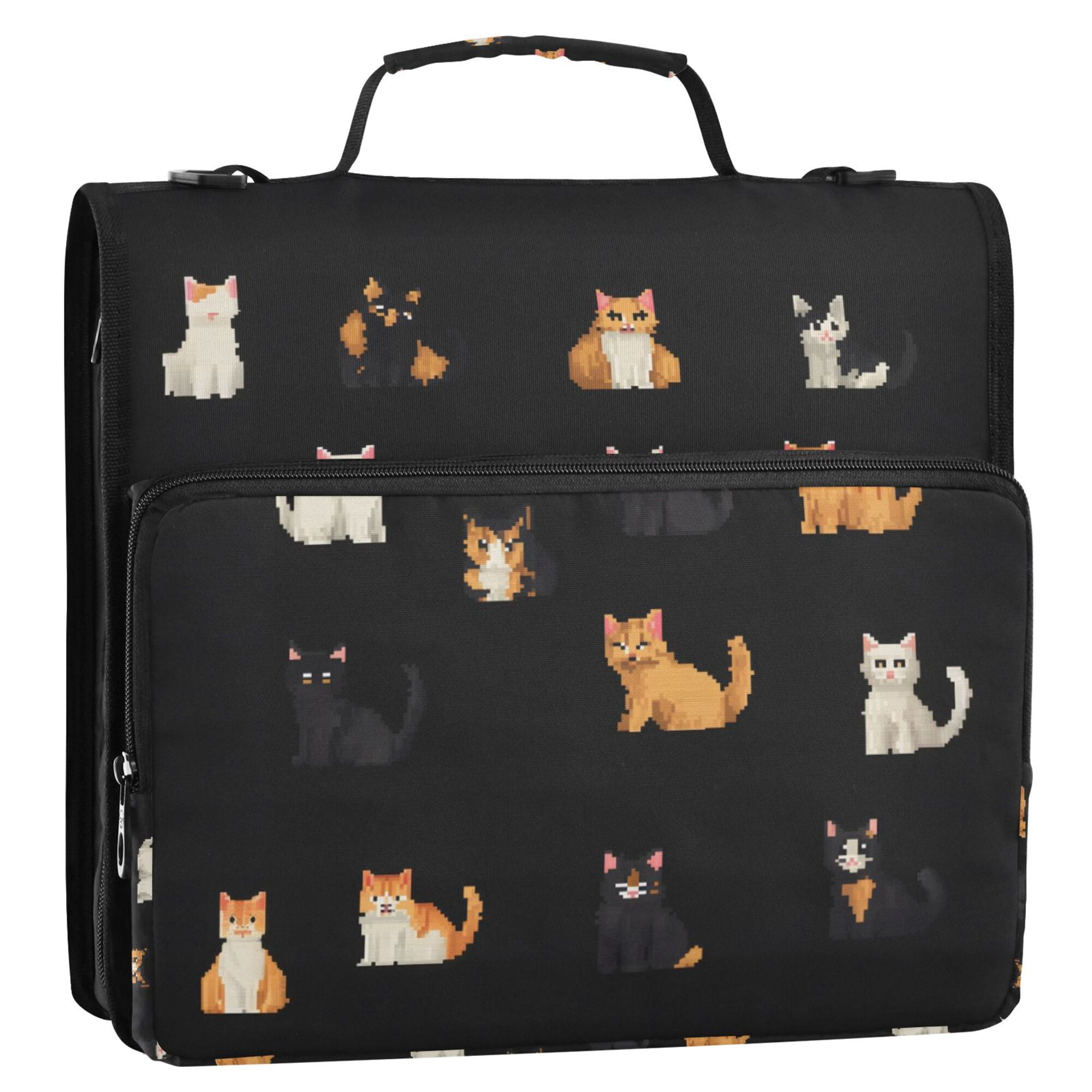 FORMRS Zipper Binder with Shoulder Strap 2-inch Ring 500 Sheet Capacity File Bag, Pixel Cat