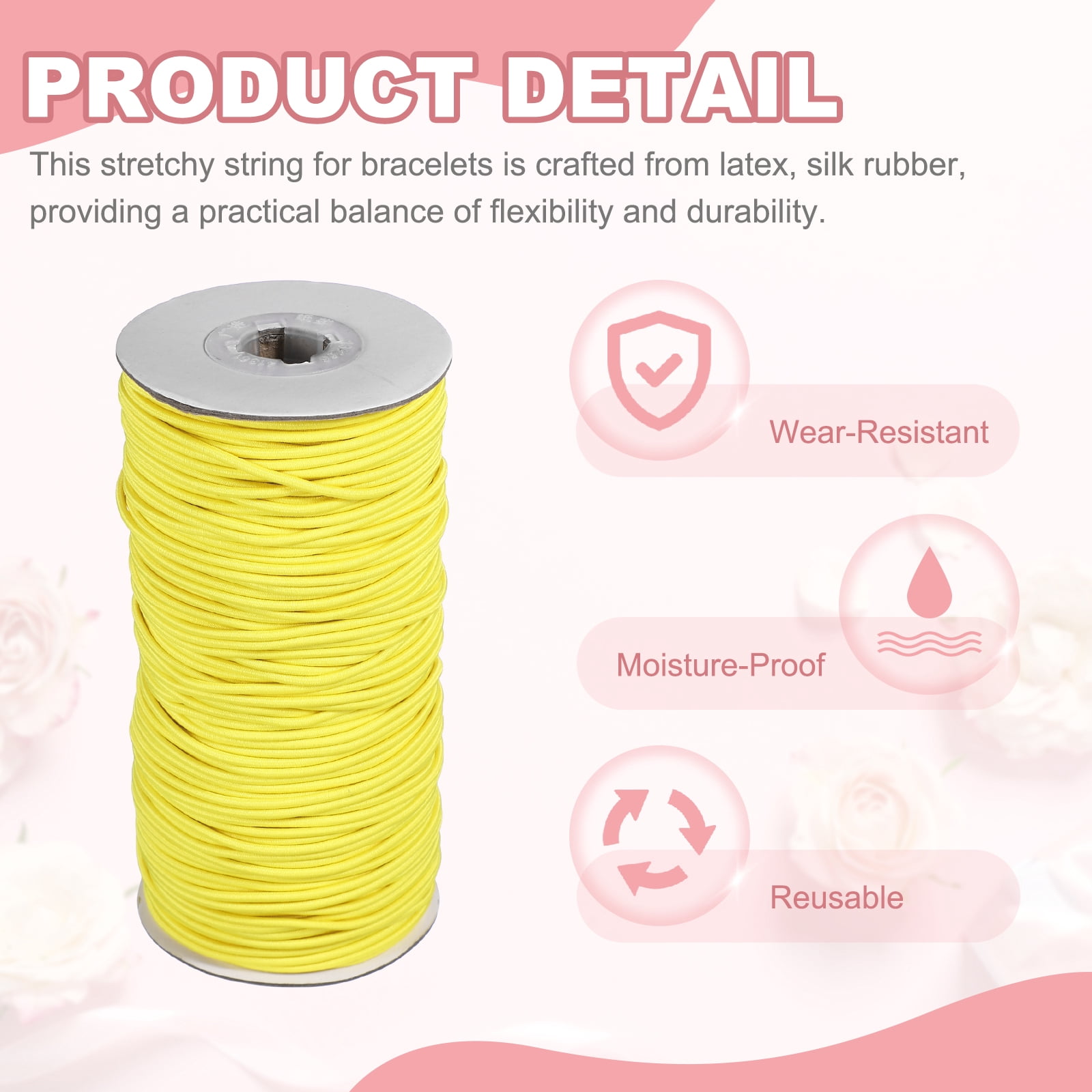 Uxcell Stretchy String for Bracelets, Elastic Crystal Thread Stretch Elastic Beading Cord 2mm & Yellow-Fitting For(Bracelets/Sewing/Beading/Necklace/Jewelry Making/Crafts DIY)